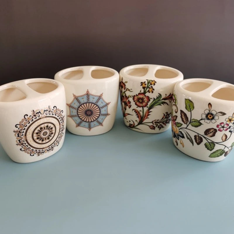 Porte Brosse à Dents Céramique Florale – 4 Motifs