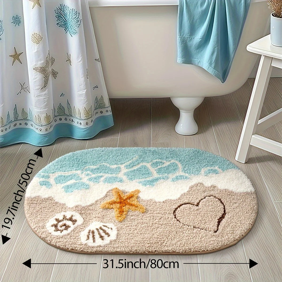 Tapis de Douche Motif Océan Antidérapant et Absorbant