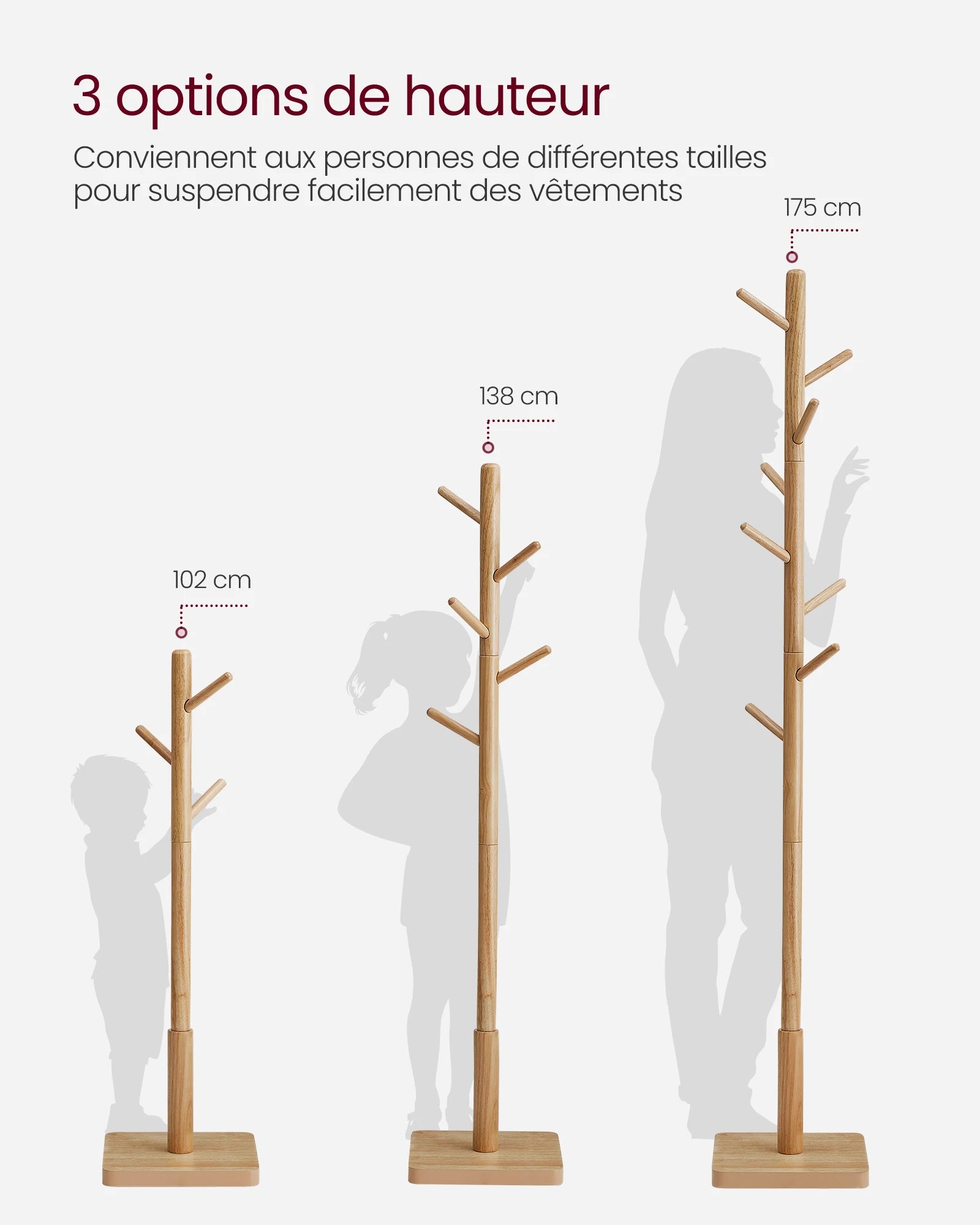 Porte-serviette sur pied en bois massif | 8 crochets réglable 3 hauteurs