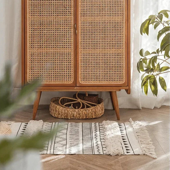 Tapis Géométrique à Franges Style Nordique