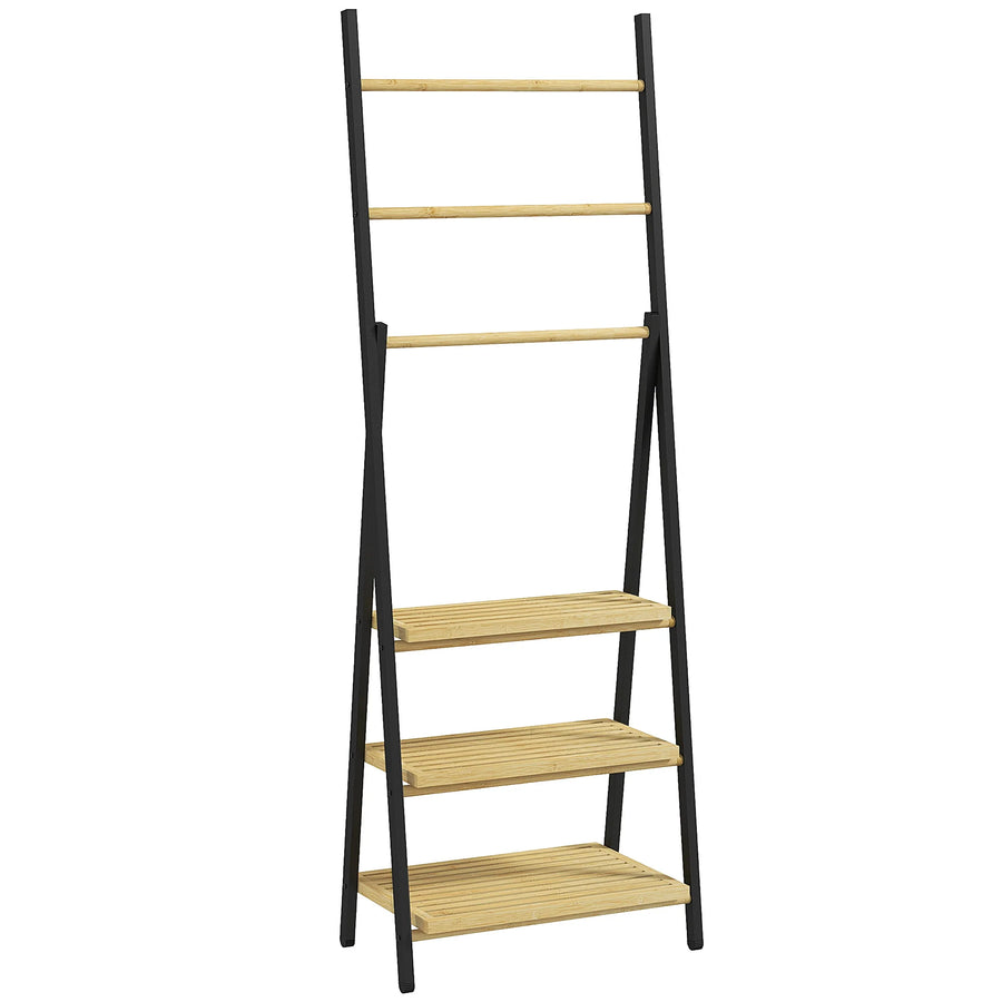 Porte-Serviette Échelle Pliable Bambou & Métal – Noir