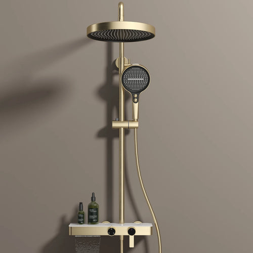 Colonne De Douche Thermostatique Dorée Avec Tablette