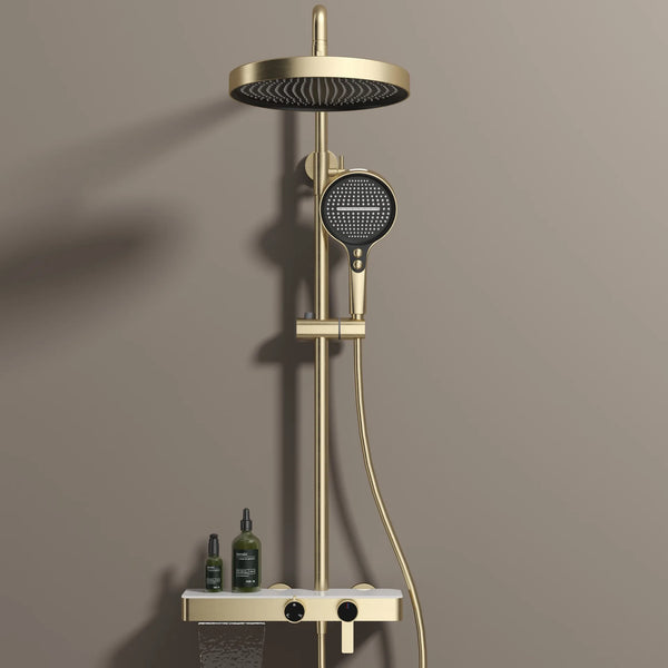 Colonne de Douche Thermostatique avec Tablette — Pommeau Pluie Ø 27 cm
