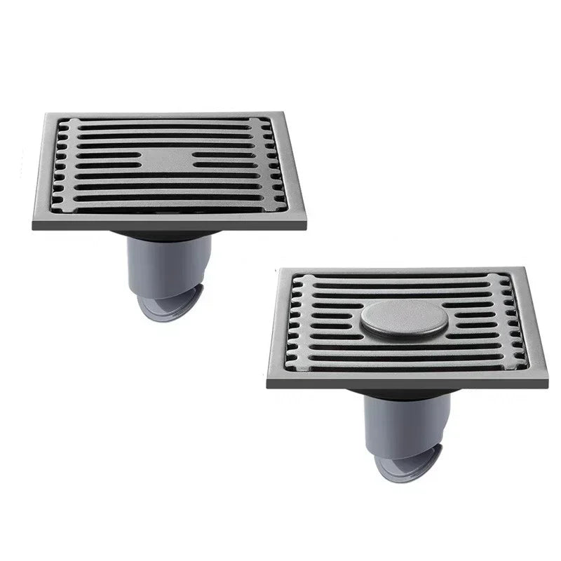 Bonde de Douche Carrée Acier Inox 10x10 cm Anti-Odeur — Noir, Gun Métal ou Argent