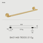 Porte-Serviette Mural Moleté Laiton — Barre 50 cm