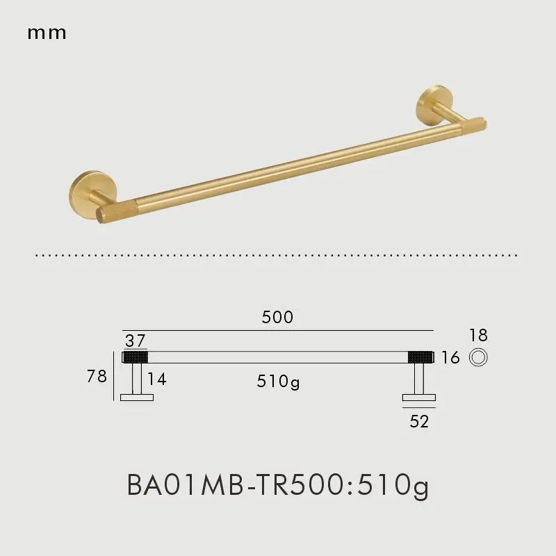 Porte-Serviette Mural Moleté Laiton — Barre 50 cm