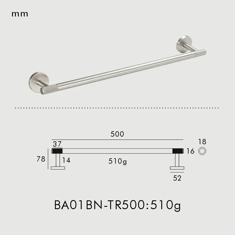 Porte-Serviette Mural Moleté Laiton — Barre 50 cm