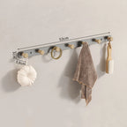 Porte-serviettes mural en acier et bois | Rail à crochets pour salle de bain