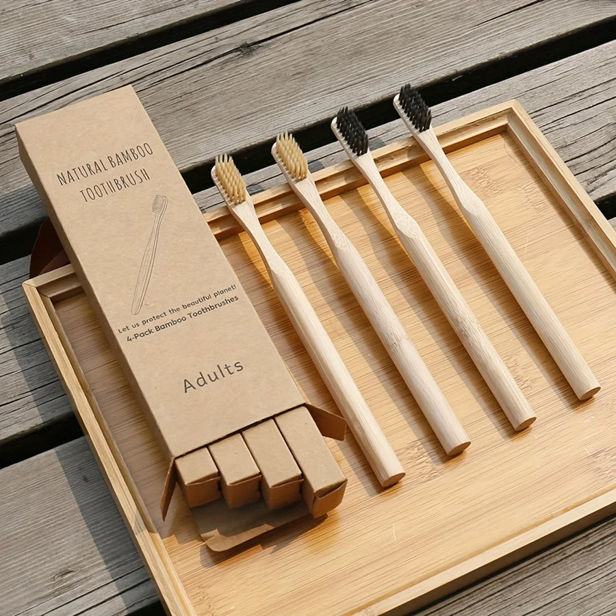 Brosse à Dents Bambou Cylindrique – Lot de 4