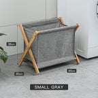 Panier à Linge Pliable Bois et Tissu