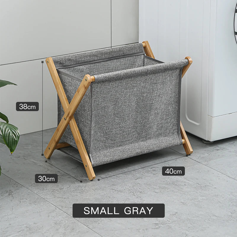Panier à Linge Pliable Bois et Tissu