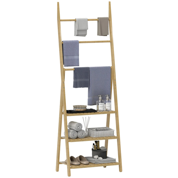 Porte-Serviette Échelle Bambou 3 Étagères Pliable