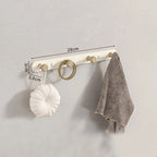 Porte-serviettes mural en acier et bois | Rail à crochets pour salle de bain