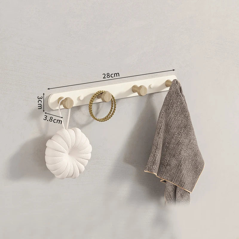 Porte-serviettes mural en acier et bois | Rail à crochets pour salle de bain