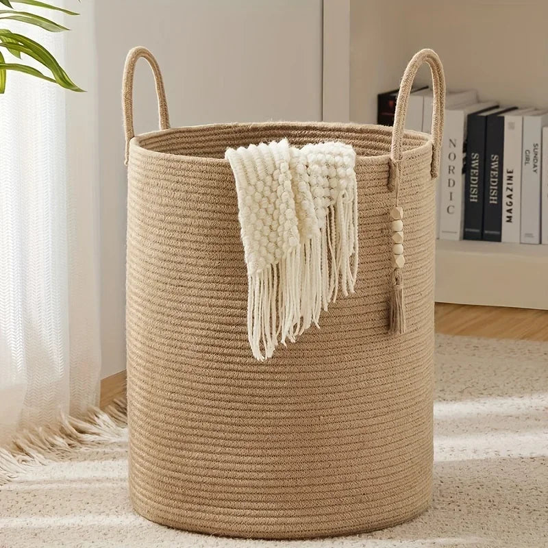 Panier à Linge Corde Coton Grande Capacité – 4 Coloris