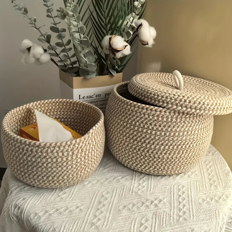 Panier de Rangement Salle de Bain avec Couvercle