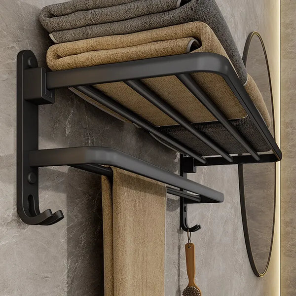Porte-Serviette Mural Pliant Aluminium Noir