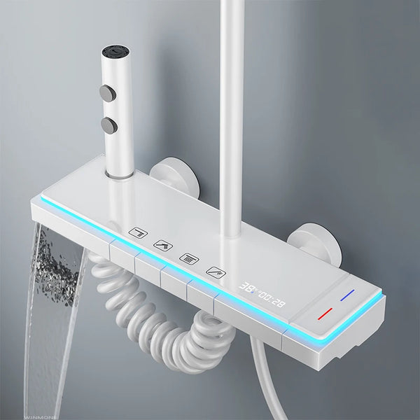 Colonne de Douche Thermostatique Murale LED Panneau Verre 300×200 mm