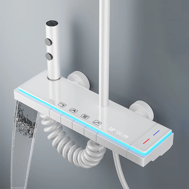 Colonne de Douche Thermostatique Murale LED Panneau Verre 300×200 mm