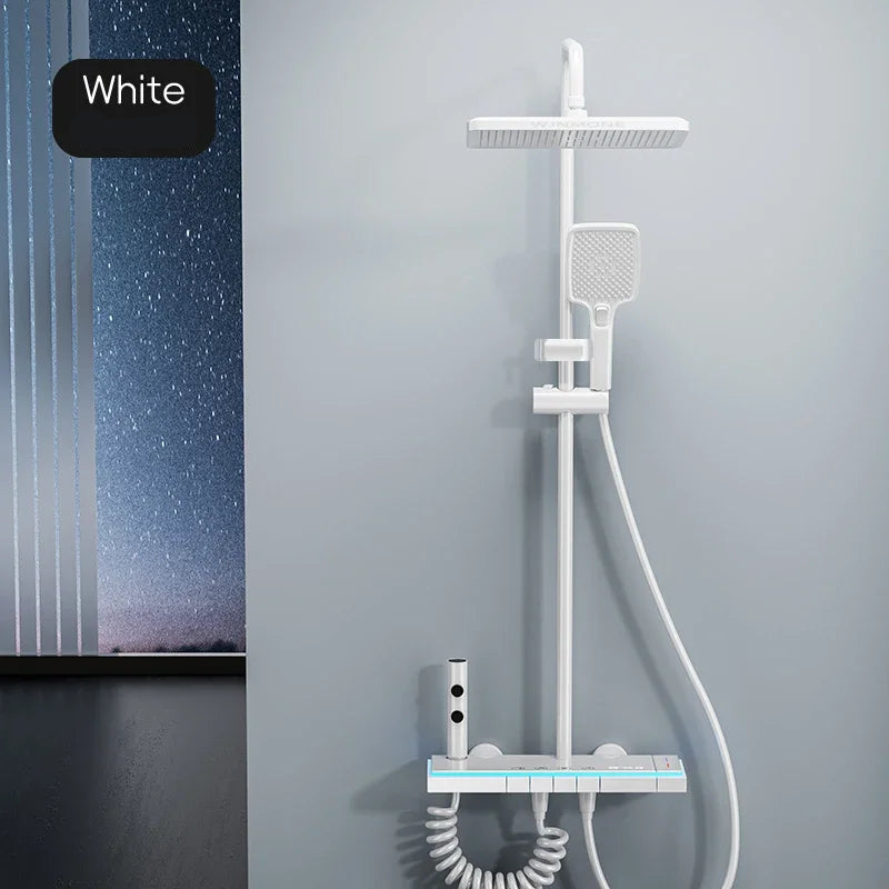 Colonne de Douche Thermostatique LED avec Panneau Verre