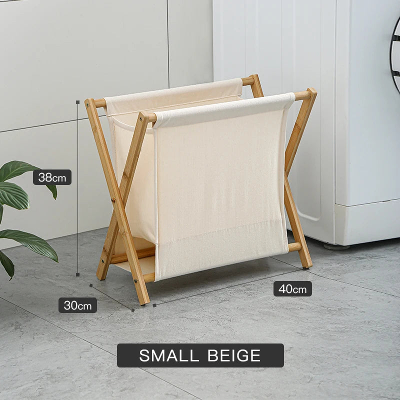Panier à Linge Pliable Bois et Tissu