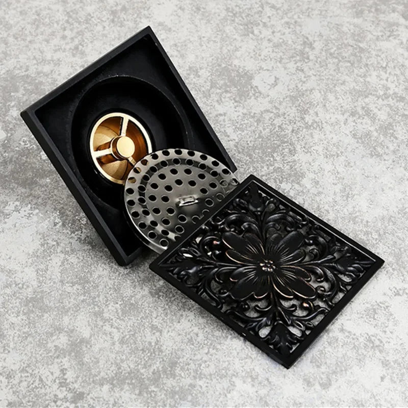 Bonde de Douche Carrée Luxe Noir 10x10 cm