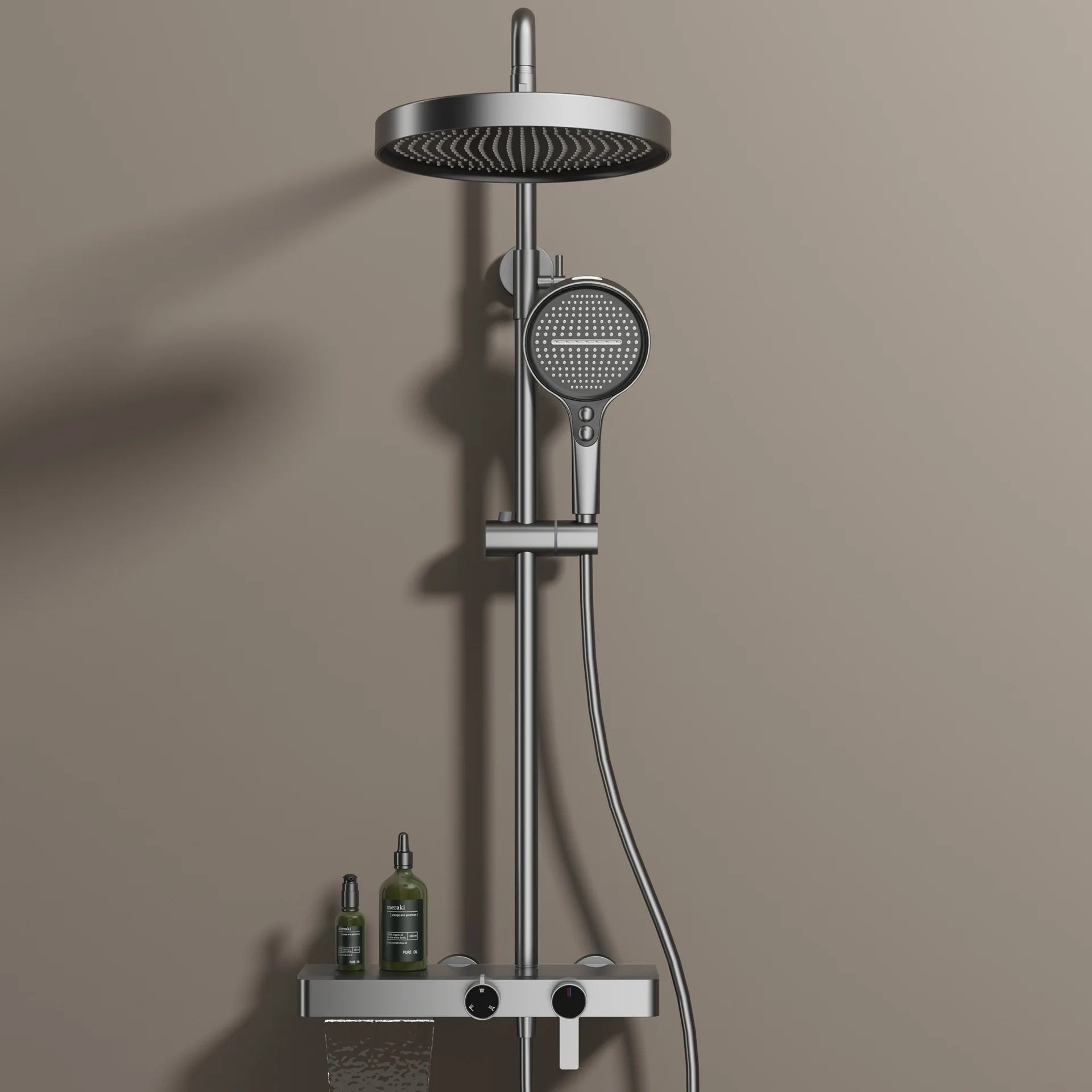 Colonne De Douche Thermostatique Dorée Avec Tablette