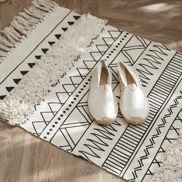 Tapis Géométrique à Franges Style Nordique