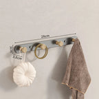 Porte-serviettes mural en acier et bois | Rail à crochets pour salle de bain