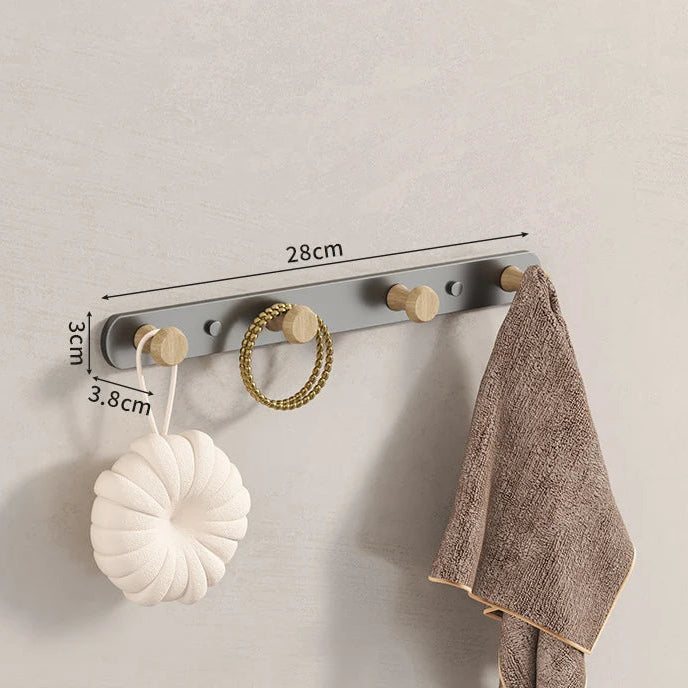 Porte-serviettes mural en acier et bois | Rail à crochets pour salle de bain