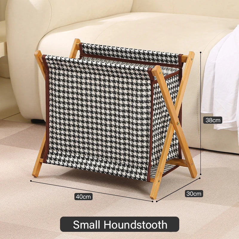 Panier à Linge Pliable Bois et Tissu