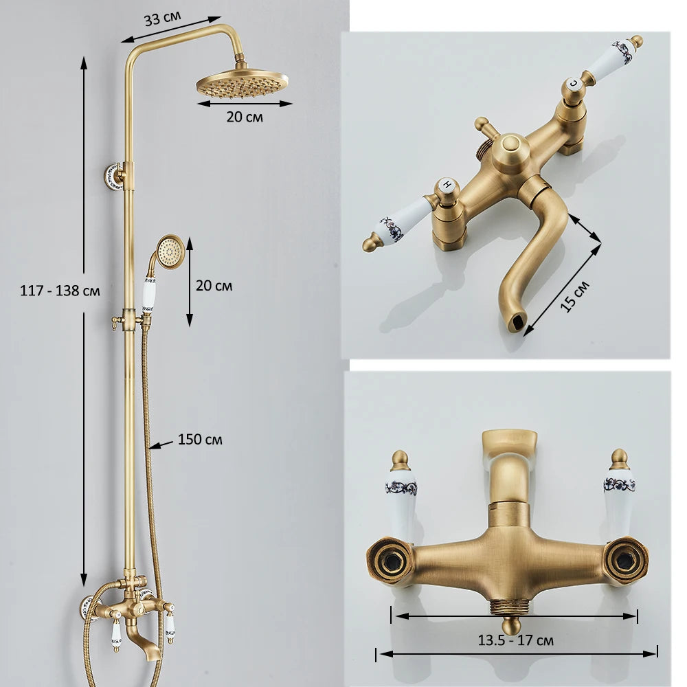 Colonne de douche rétro en laiton finition antique