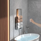 Porte-serviettes mural modulable en bois et métal | Rangement serviettes salle de bain