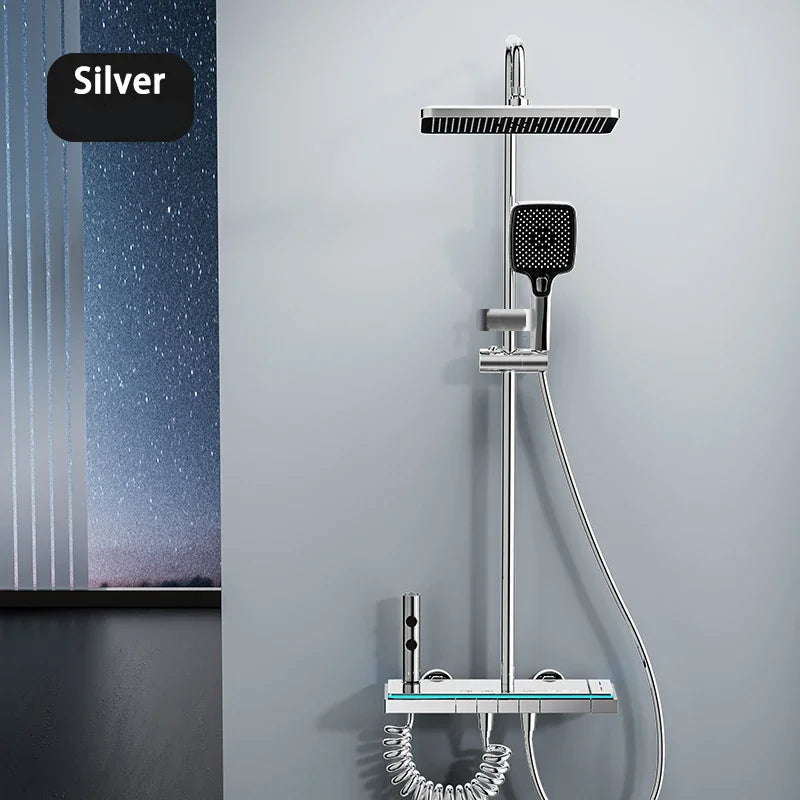 Colonne de Douche Thermostatique LED avec Panneau Verre