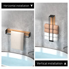 Porte-serviettes mural modulable en bois et métal | Rangement serviettes salle de bain