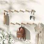 Porte-serviettes mural en acier et bois | Rail à crochets pour salle de bain