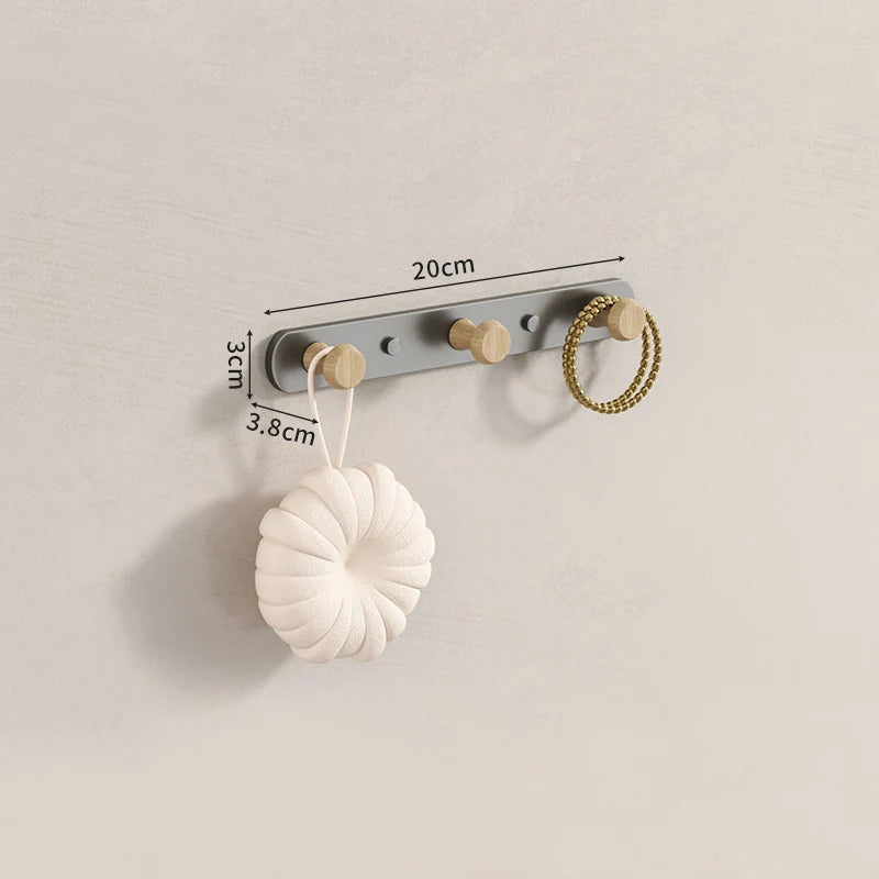 Porte-serviettes mural en acier et bois | Rail à crochets pour salle de bain