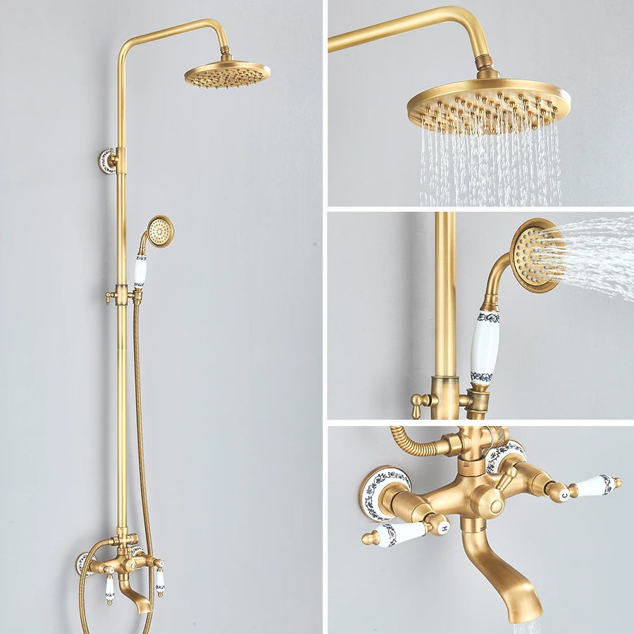 Colonne de Douche Rétro Laiton Antique avec Bec Baignoire — Style Vintage