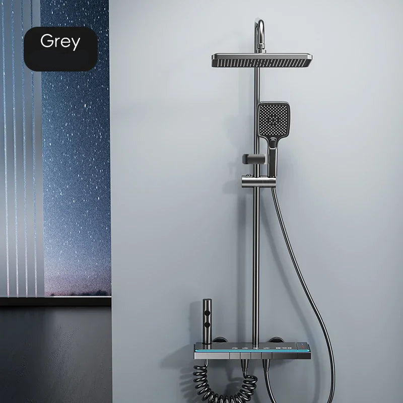 Colonne de Douche Thermostatique LED avec Panneau Verre