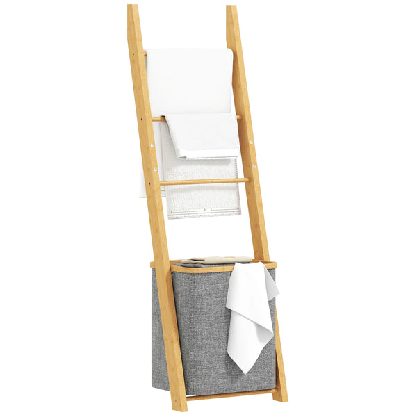 Porte-Serviette Échelle Bambou avec Panier – 48L