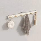 Porte-serviettes mural en acier et bois | Rail à crochets pour salle de bain