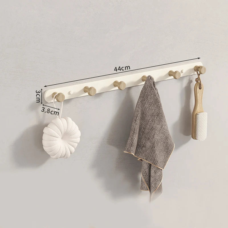 Porte-serviettes mural en acier et bois | Rail à crochets pour salle de bain