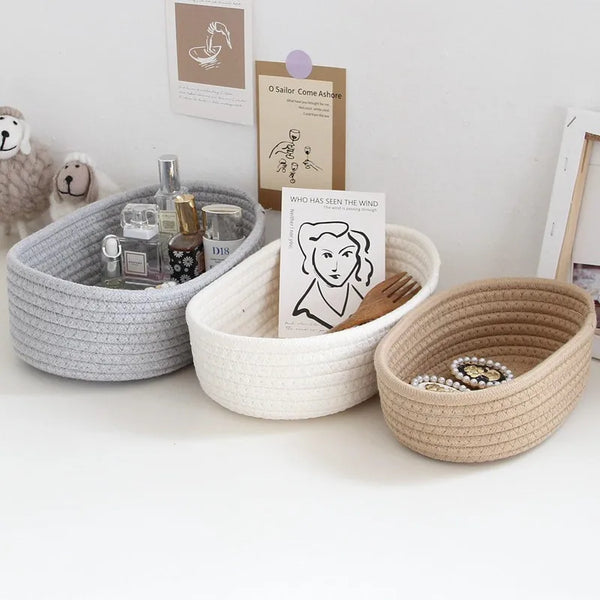 Panier de Rangement Salle de Bain Corde Coton – 3 Coloris 3 Tailles