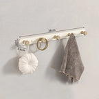 Porte-serviettes mural en acier et bois | Rail à crochets pour salle de bain