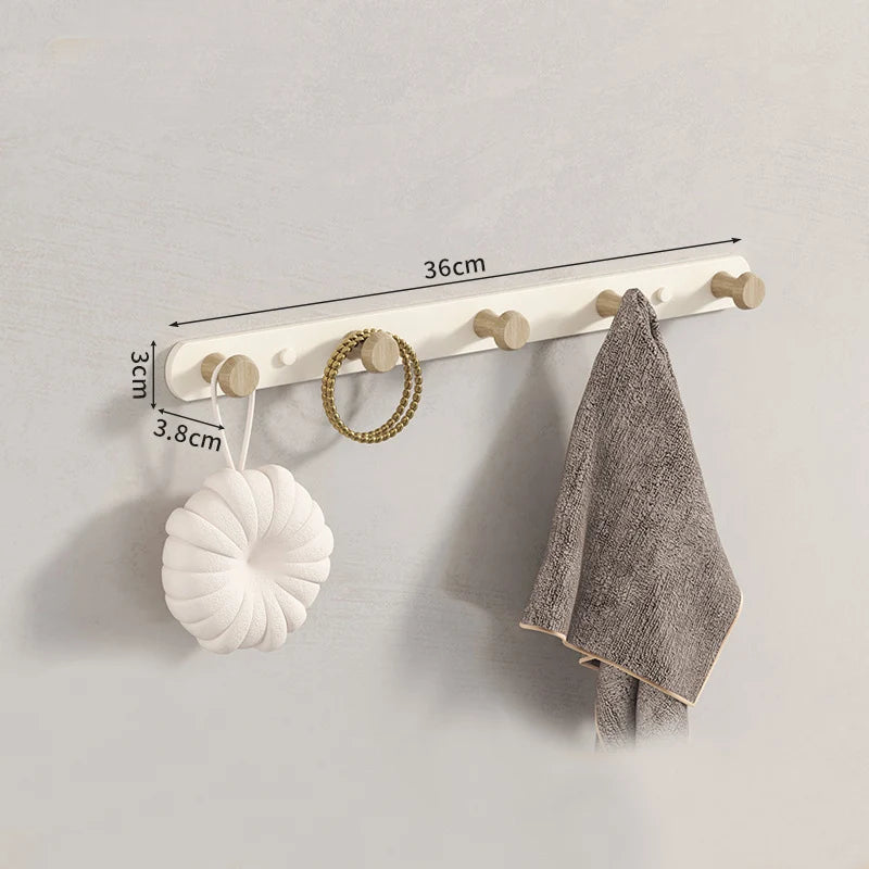 Porte-serviettes mural en acier et bois | Rail à crochets pour salle de bain