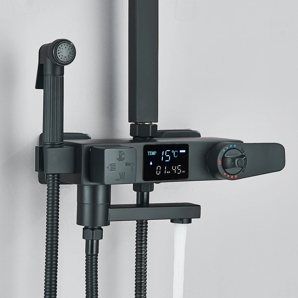 Colonne de douche thermostatique noire avec affichage digital