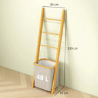 Porte-serviette échelle bambou avec panier linge 48L