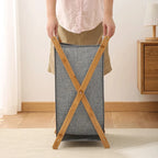 Panier à Linge Pliable Bois et Tissu