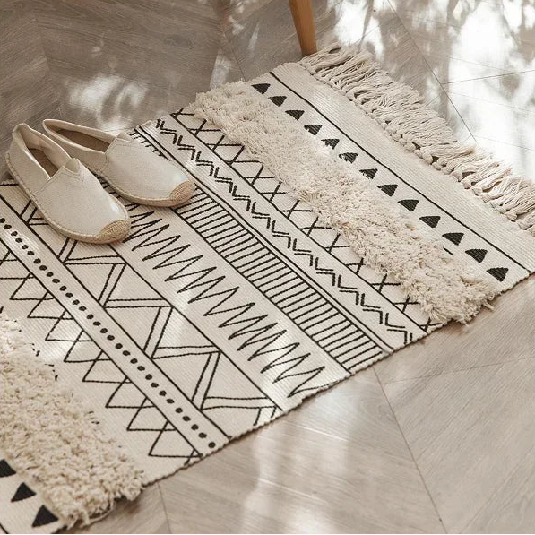Tapis Géométrique à Franges Style Nordique