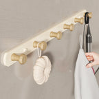 Porte-serviettes mural en acier et bois | Rail à crochets pour salle de bain